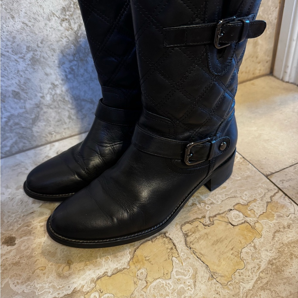Aquatalia Black Quilted Leather Moto Boots Waterproof
